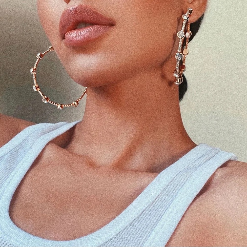 Large Diamond Stud Gold Hoops